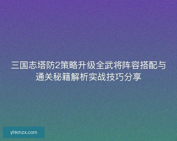三国志塔防2策略升级全武将阵容搭配与通关秘籍解析实战技巧分享